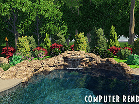 landscape design, st. louis landscape, computer rendering, pool, waterfall