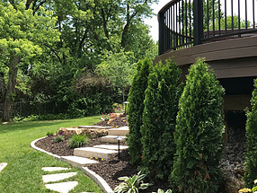 manicured lawn with beautiful rock walkways