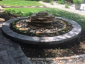 landscape design, hardscape, st. louis landscape, fountain, stone, water feature