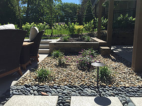 landscape design, hardscape, st. louis landscape, beach pebbles, rainbow gravel, pathway, stepping stone