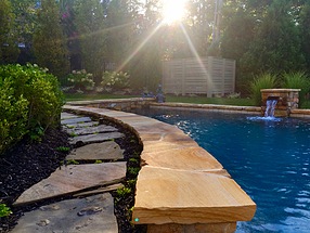 landscape design, hardscape, st. louis landscape, pathway, stone, pool, privacy panel