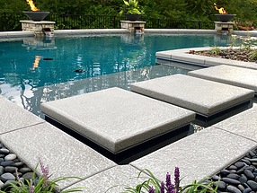 landscape, lighting, st. louis landscape, beach pebbles, liriope, contemporary, stepping stones, pool