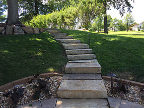 landscape design, lighting, st. louis landscape, stairs, copper, fixtures, stone