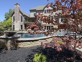 landscape design, lighting, st. louis landscape, fire bowl, japanese maple, gold cypress, colorful