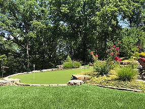 landscape design, hardscape, st. louis landscape, putting green, artificial turf, Flagstone edging