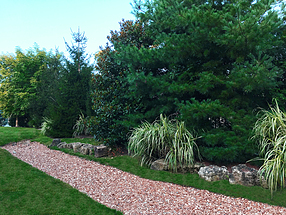 landscape design, hardscape. st. louis landscape, dry creek, rain garden, water runoff