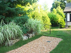 landscape design, hardscape, st. louis landscape, dry creek, rain garden, water runoff