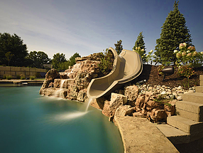 landscape design, st. louis landscape, pool, slide