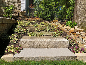 landscape design, st. louis landscape, hardscape, ledge rock steps